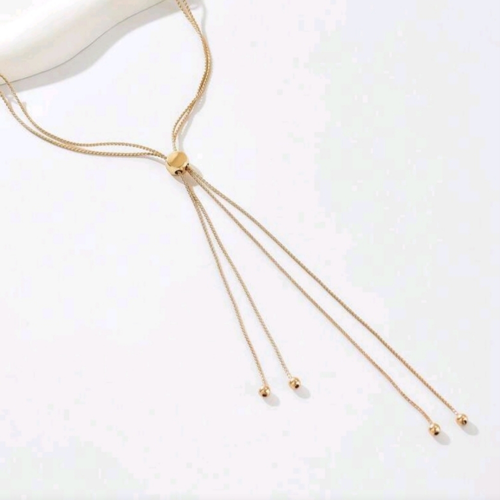 Elegant Y Lariat Necklace Golden Jewelry Minimalist Necklace - Picture 4 of 4